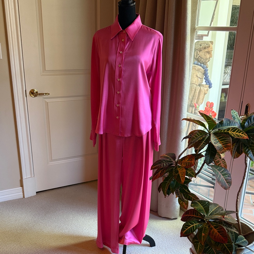 Vibrant Pink Button-Up Shirt And Pants Set, Serena Bute London